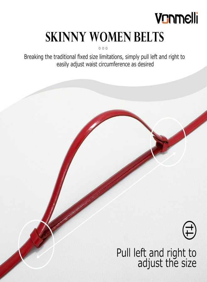 VONMELLI Women's Leather Skinny Belt for Dress Adjustable Thin Waist Belt for Ladies Red - Image 3